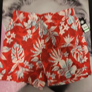Speedo-Mens Red Floral Swim Trunks. Size Large